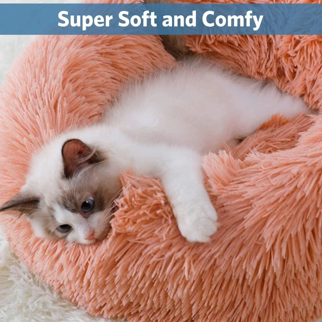 Plush Donut Faux Fur Calming Pet Nest - Salmon Pink - L โ image 2