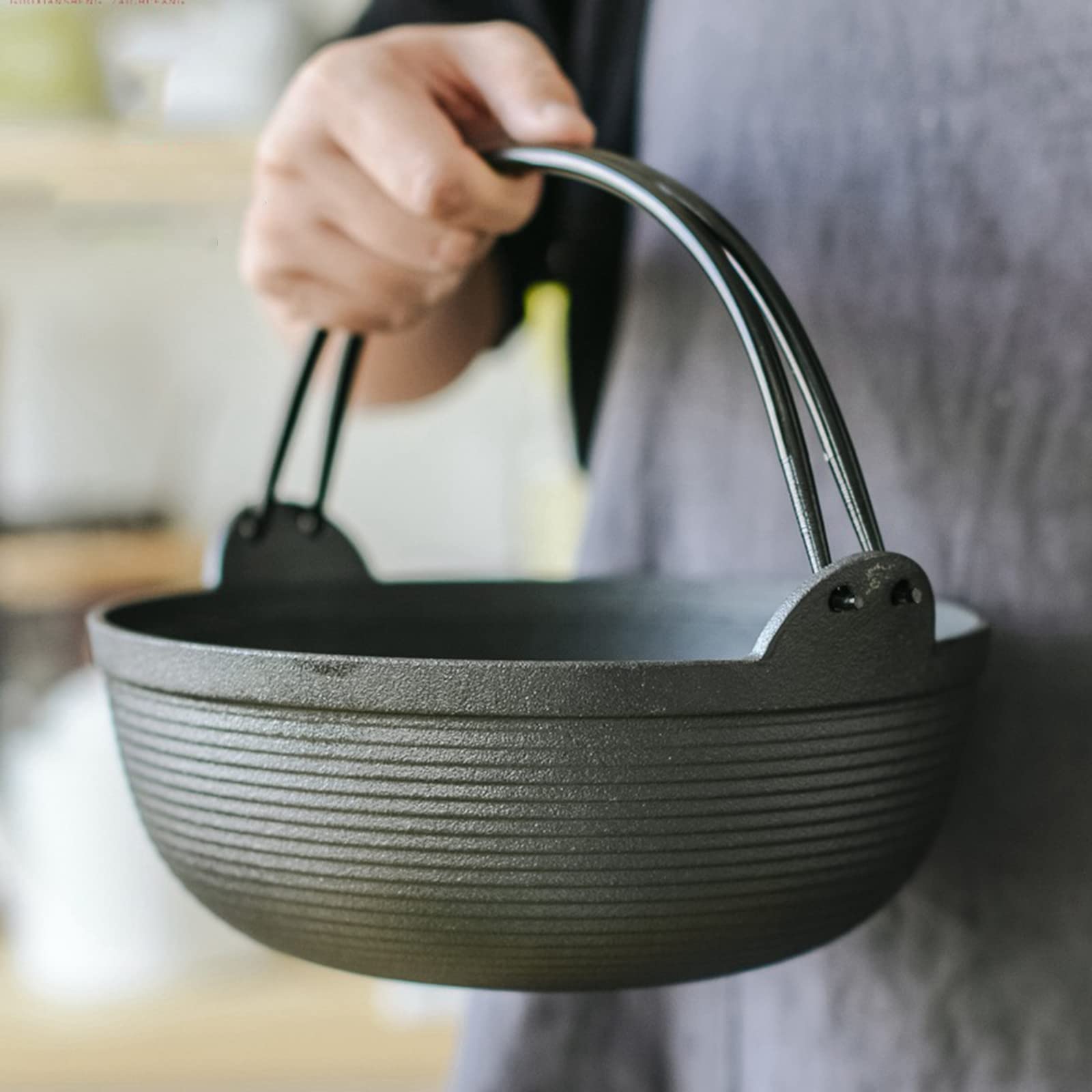 29cm Cast Iron Sukiyaki Iron Pot Japanese Shabu Pot Pan Stockpot Wooden Lid Home Camping Picnic โ image 5