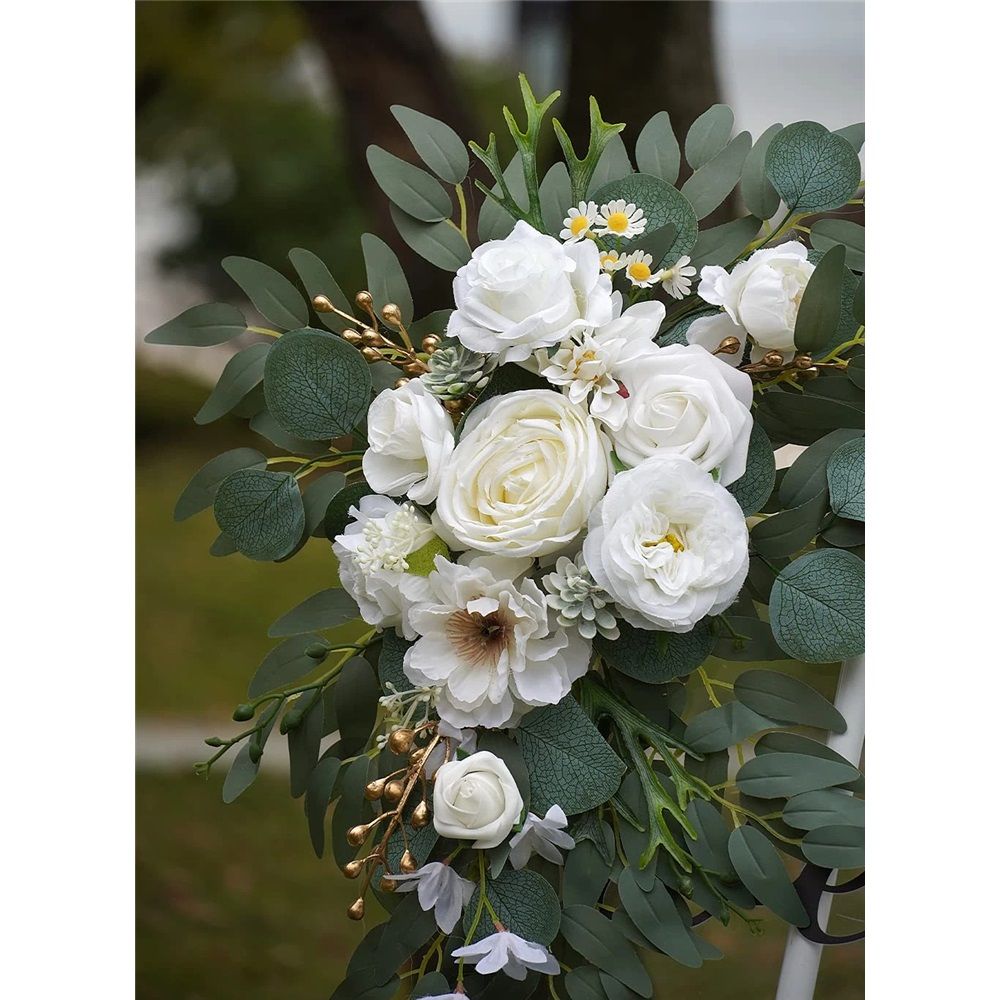 Faux Arch Flower Swag Set of 2 for Wedding Welcome Signs Floral Swag Wedding Reception Ceremony Signs Decor (White) — image 4