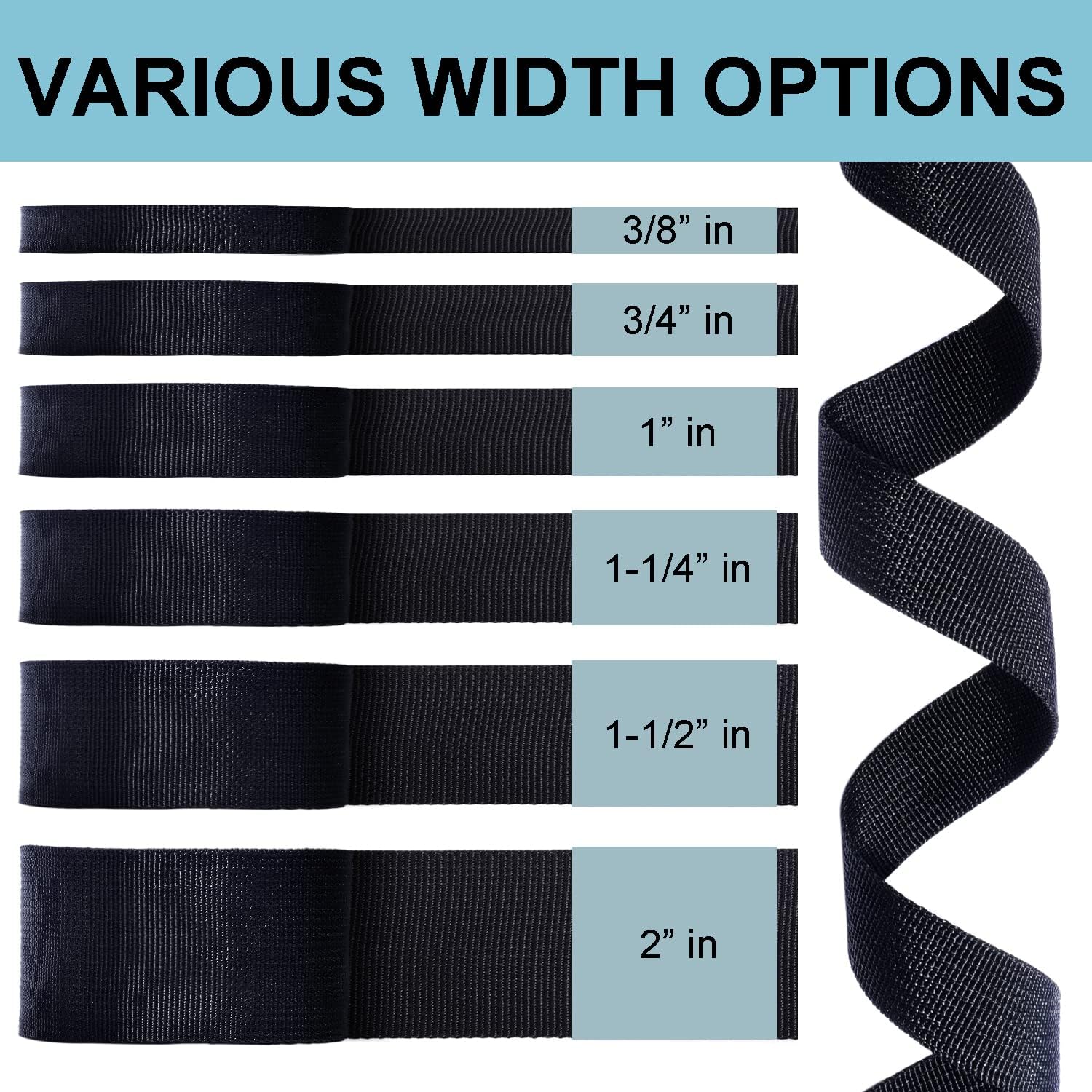 CooBigo Nylon Webbing 3/8 Inch 3/4 Inch 1 Inch 1-1/4 Inch 1.5Inch 2Inch Nylon Webbing Straps 3/8" 3/4" 1" 1-1/4" 1.5" & 2" Wide,12 Yard Webbing Strapping for — image 2