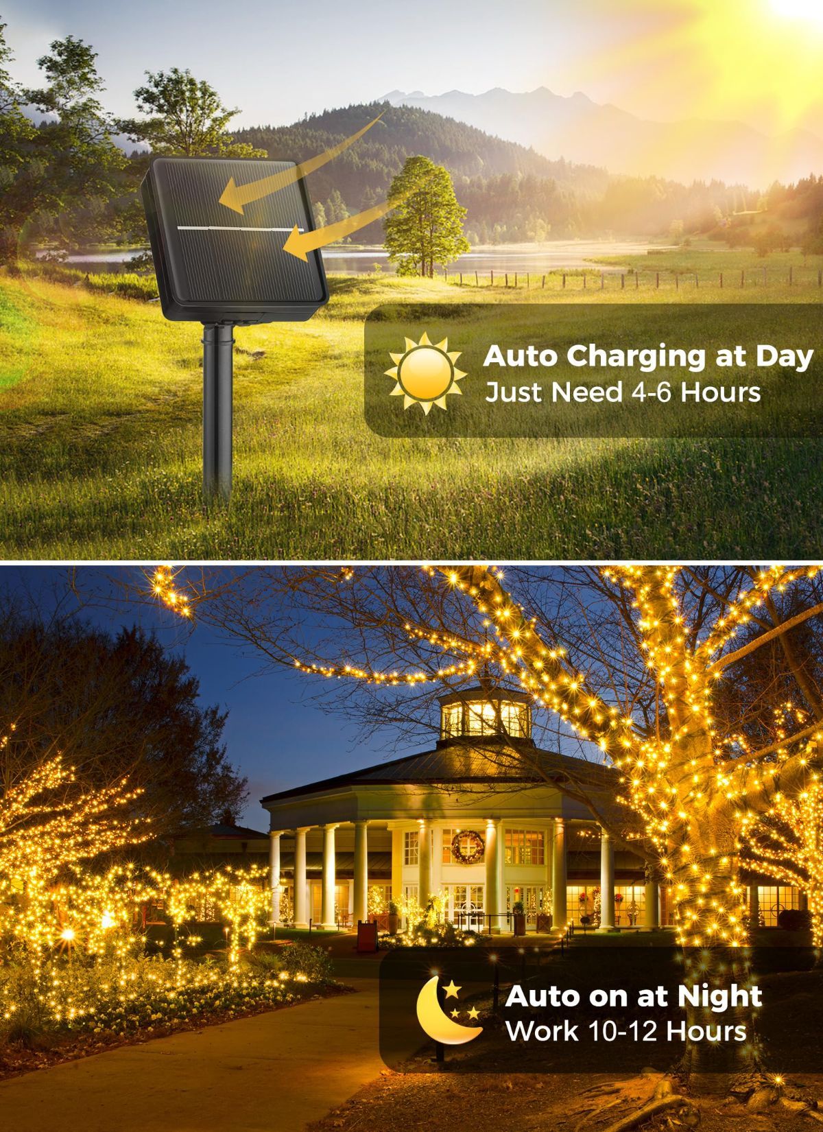 Solar String Lights Outdoor Waterproof, LED Outdoor Light | Solar Fairy Lights with 8 Lighting Modes, IP65 Waterproof Solar Christmas Halloween Lights for — image 3