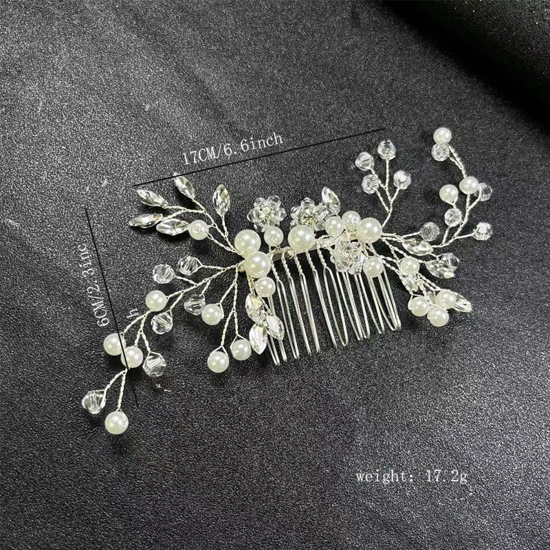 Silver Bridal wedding hair accessories Pearl Hair Comb Crystal Headdress Banquet Hair Accessories Bridal Headdress Insert Comb โ image 3