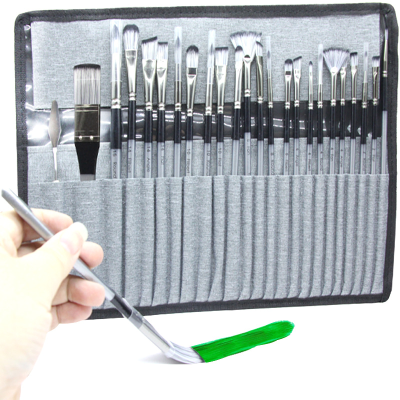 24pc Artist Paint Brush Set with Canvas Roll-Up Case - Nylon Hair Brushes for Acrylic Watercolor Oil Gouache Painting โ image 3
