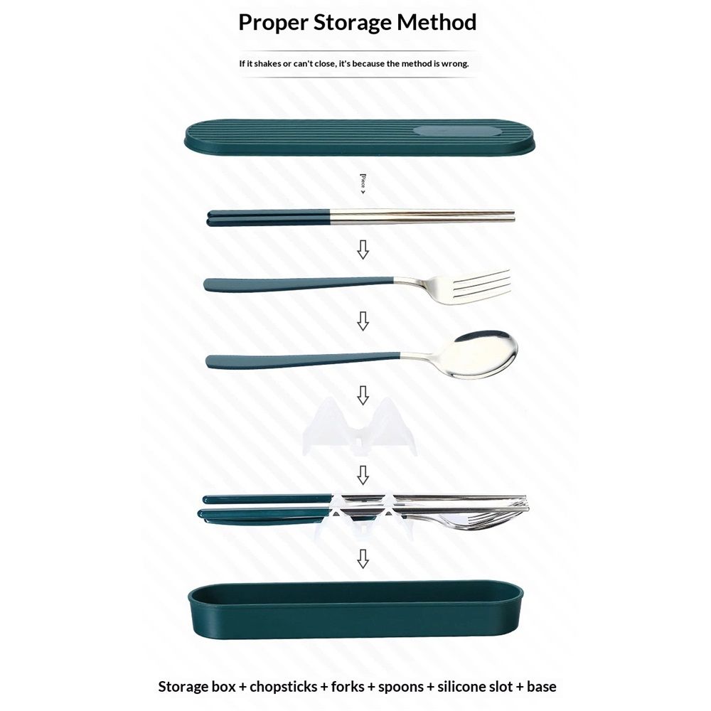 Travel Utensils, Stainless Steel Portable Reusable Camping Silverware Cutlery Flatware Set, 4-Piece Include Fork Spoon Chopsticks with Case (Dark Green) — image 3