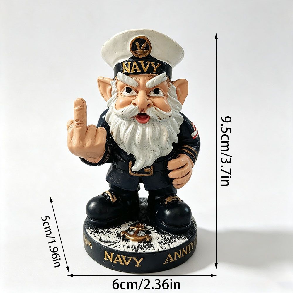 Vintage Nautical Captain Dwarf Figurine: Hand-Painted Distressed Resin, Playful Middle Finger Gesture for Stress Relief, Unique Desk and Office Decor โ image 4