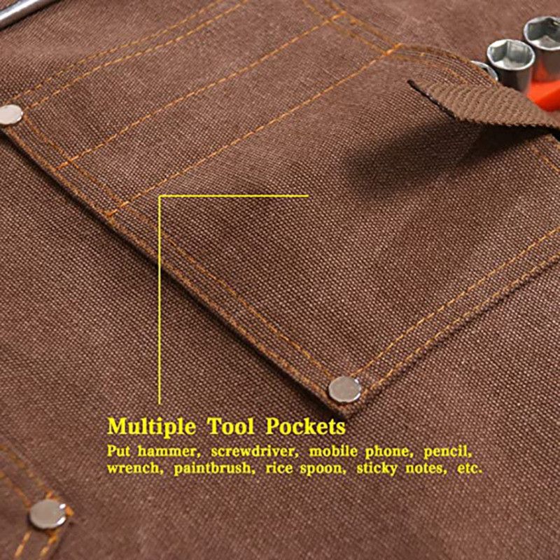 Thick Canvas Tool Apron With Multiple Pockets, Adjustable Work Apron for Woodworking, Gardening, and Auto Repair—Gray — image 4