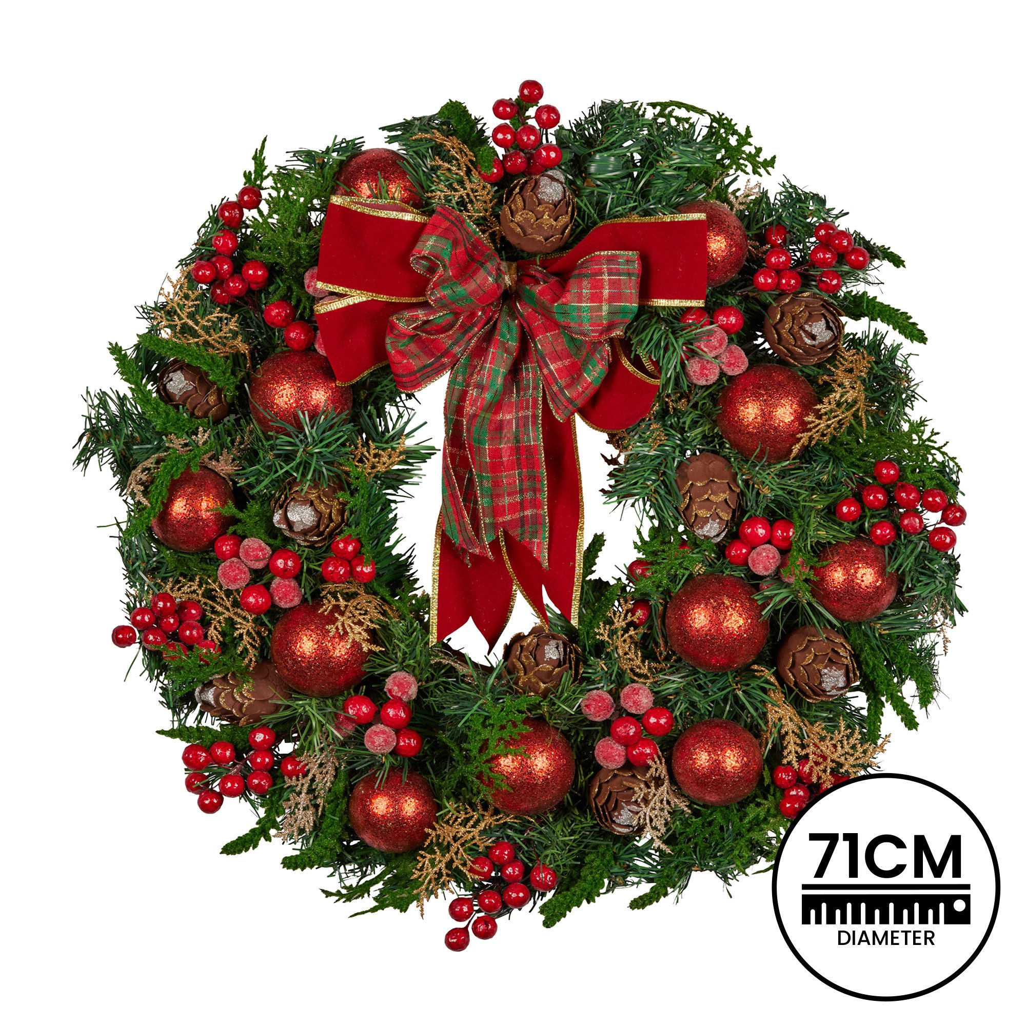 Christabelle Stunning 71cm Christmas Wreath Lush Red Baubles Berries Pine Cones and Bow Front Door Decoration โ image 4