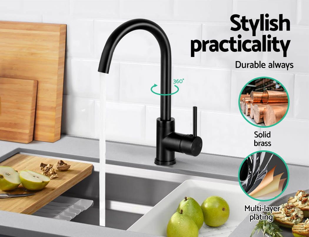 Cefito Kitchen Mixer Tap Mixer Round Sink Faucet Basin Laundry Black โ image 6
