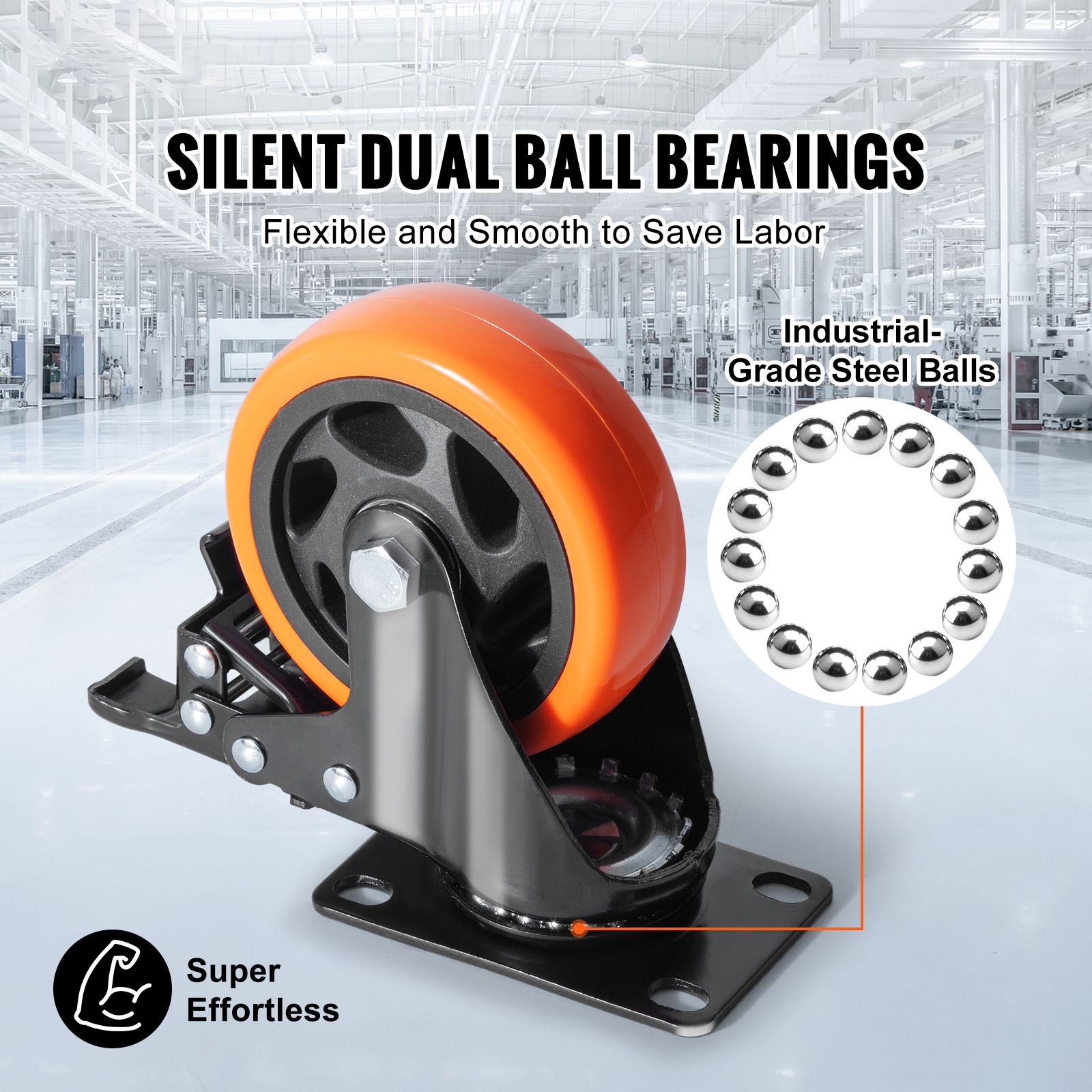 Caster Wheels, 101.6 mm Swivel Plate Casters, Set of 4, with Security A/B Locking No Noise PVC Wheels, Heavy Duty 159 kg Load Capacity Per Caster, Non-Marking โ image 2