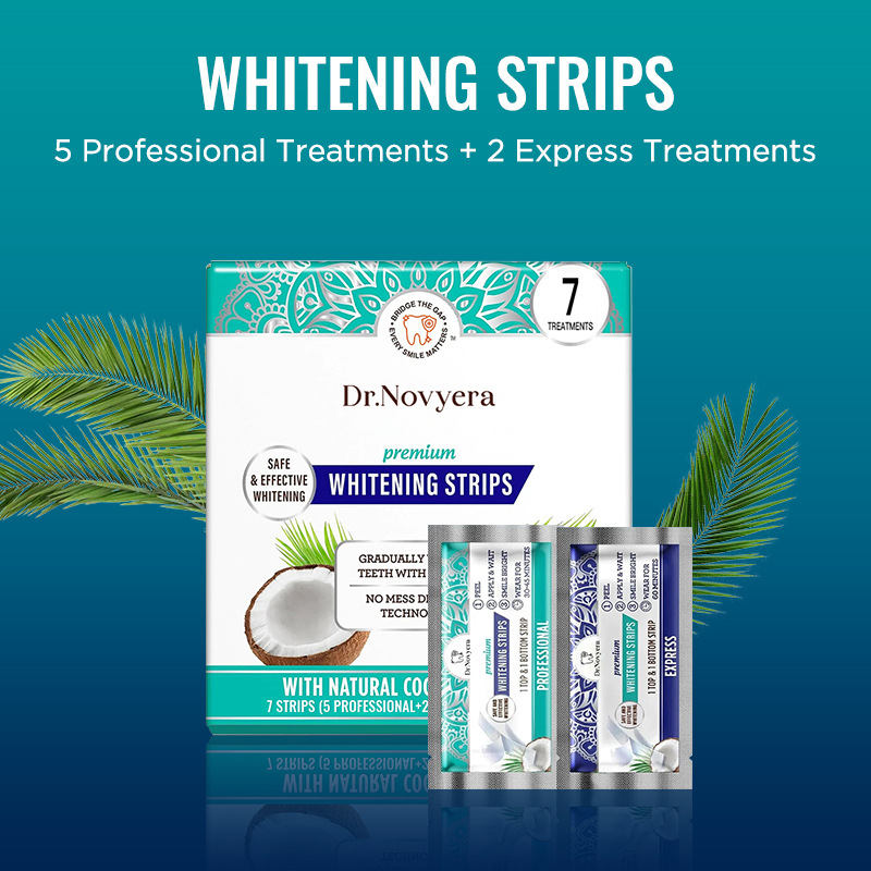 Dr. Novyera Premium Whitening Strips - Coconut Oil Infused for Effective Tooth Stain Removal & Gentle Care - 7 Treatments (5 Professional + 2 Express) — image 2