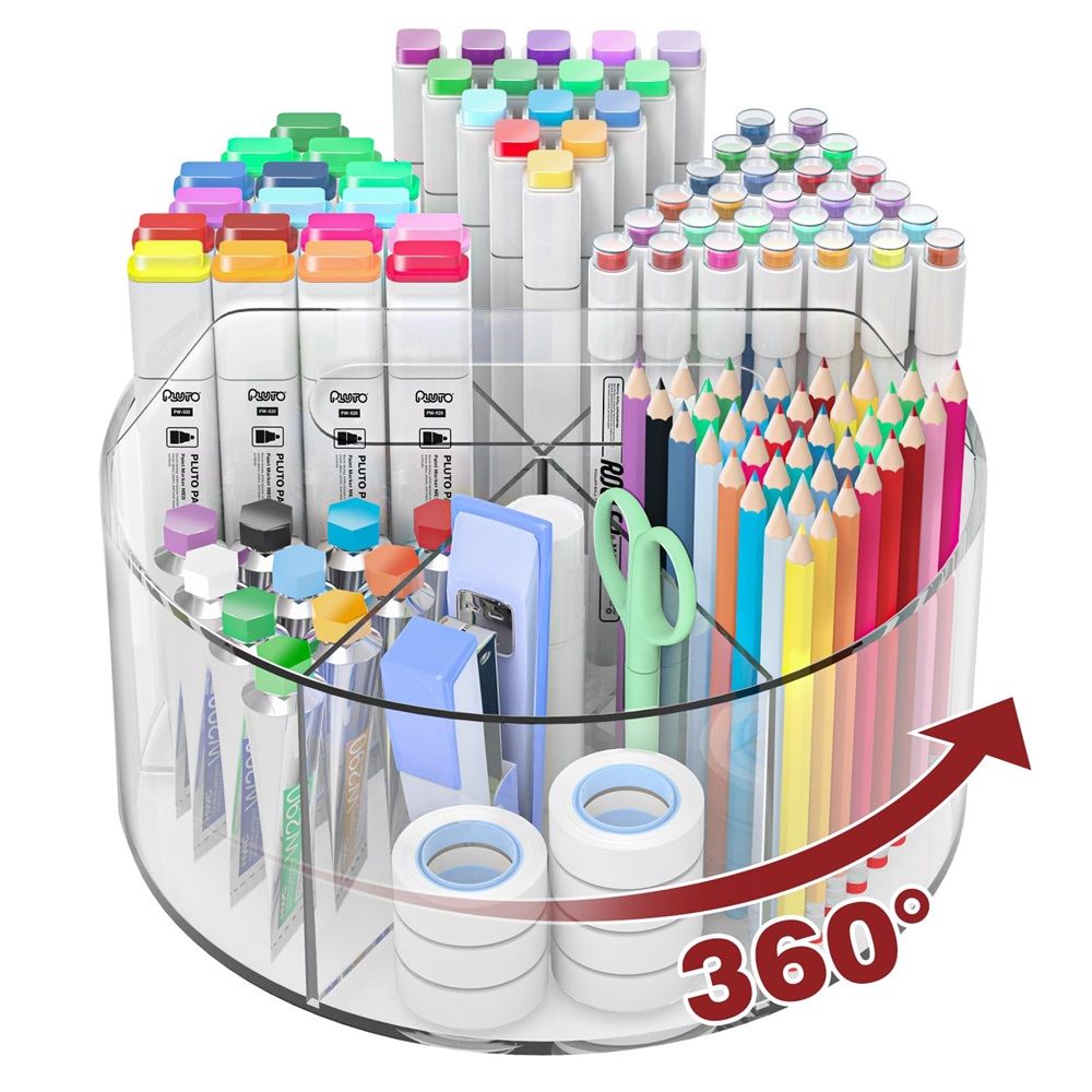 Acrylic Pen Holder Pencil Organizer, 360-Degree Rotating Pencil Holder, Crayon Organizers for Kids Marker Organizer Caddy Art Supply Kids Desk Organizers for โ image 2