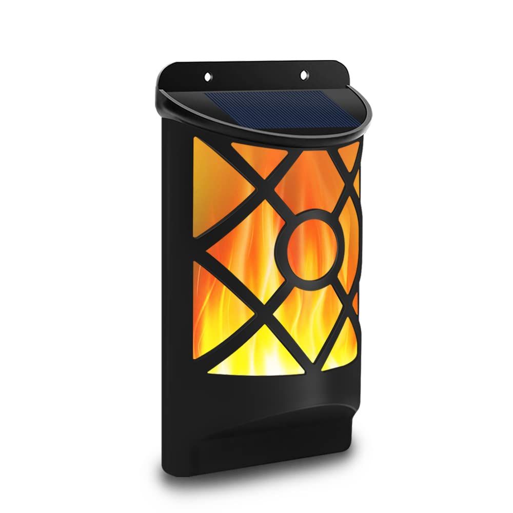 Solar Flame Lights Outdoor, Waterproof Flickering Flame Solar Lights Solar Powered Wall Mounted Night Lights Lattice Design