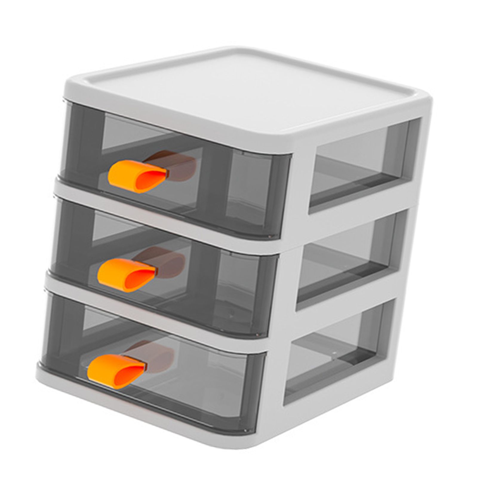 Drawer Type Desktop Storage Box Transparent Desktop Stationery Organizer with Orange Handle 3 Layer White 13.4x17x17cm — image 3