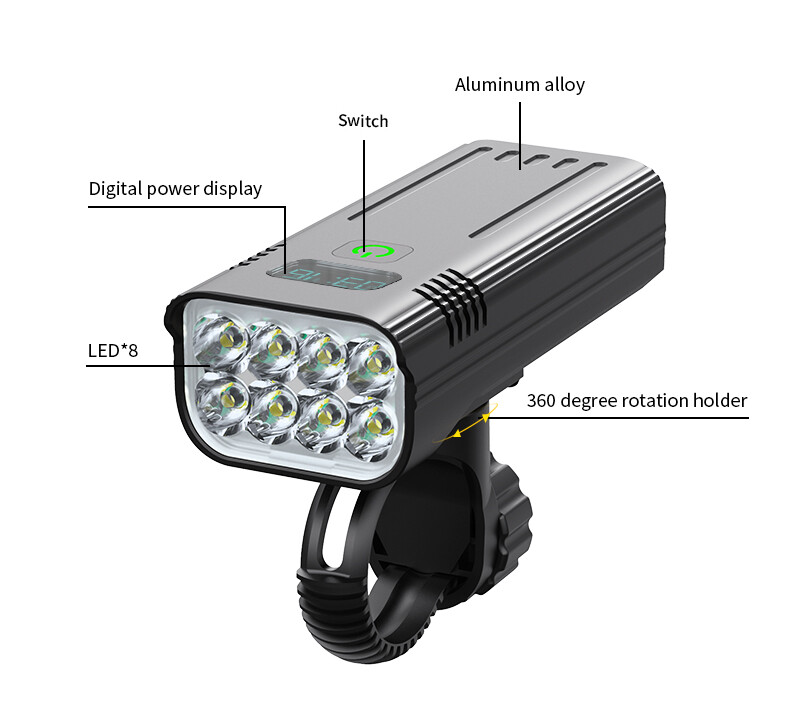 Waterproof Bike Light Set with Digital Battery Display Aluminum Alloy 360° Mount — image 2