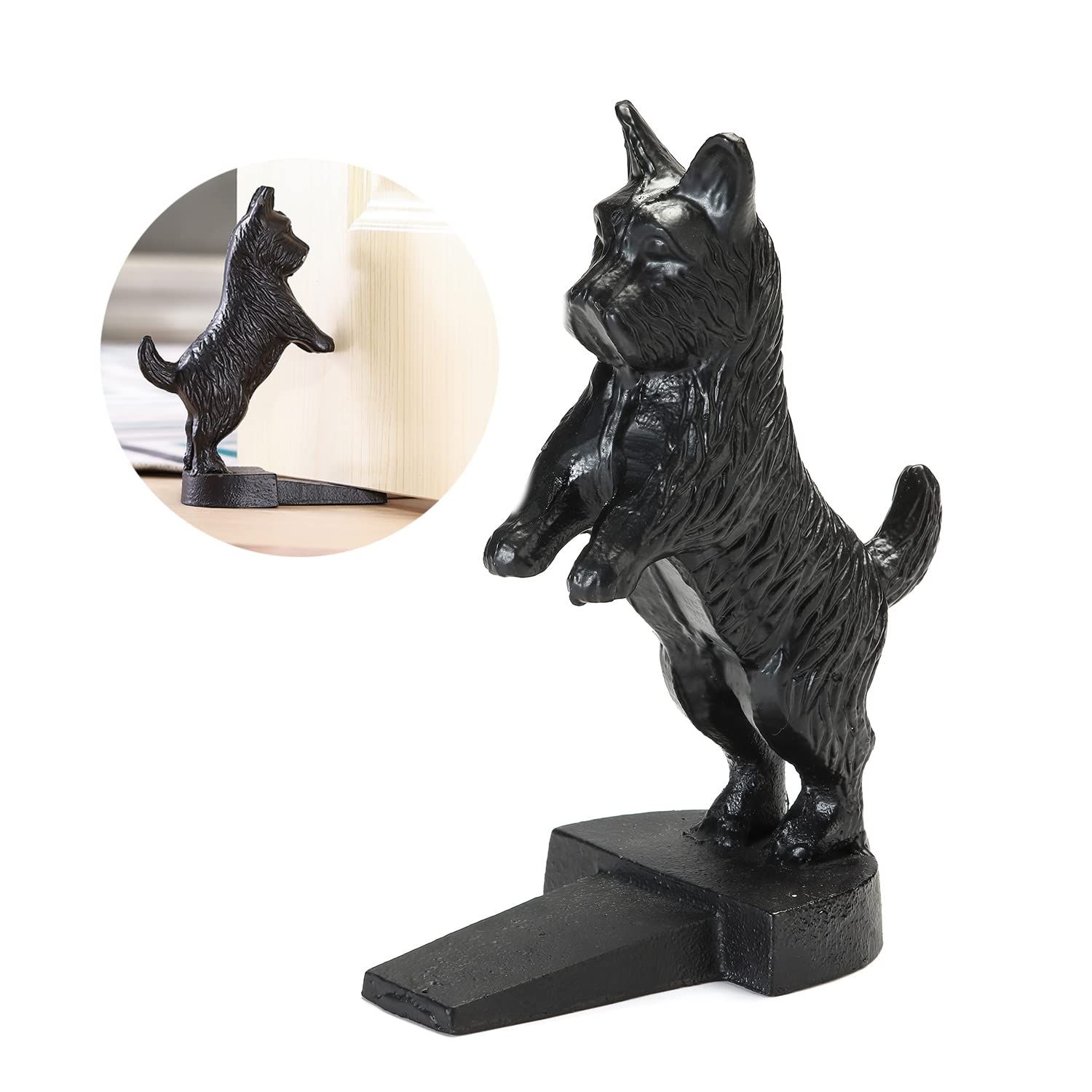Dog Door Stop Wedge Decorative Cast Iron Door Stopper for Bottom of DoorBig dog door stopper, courtyard garden door stopper(Black) — image 2