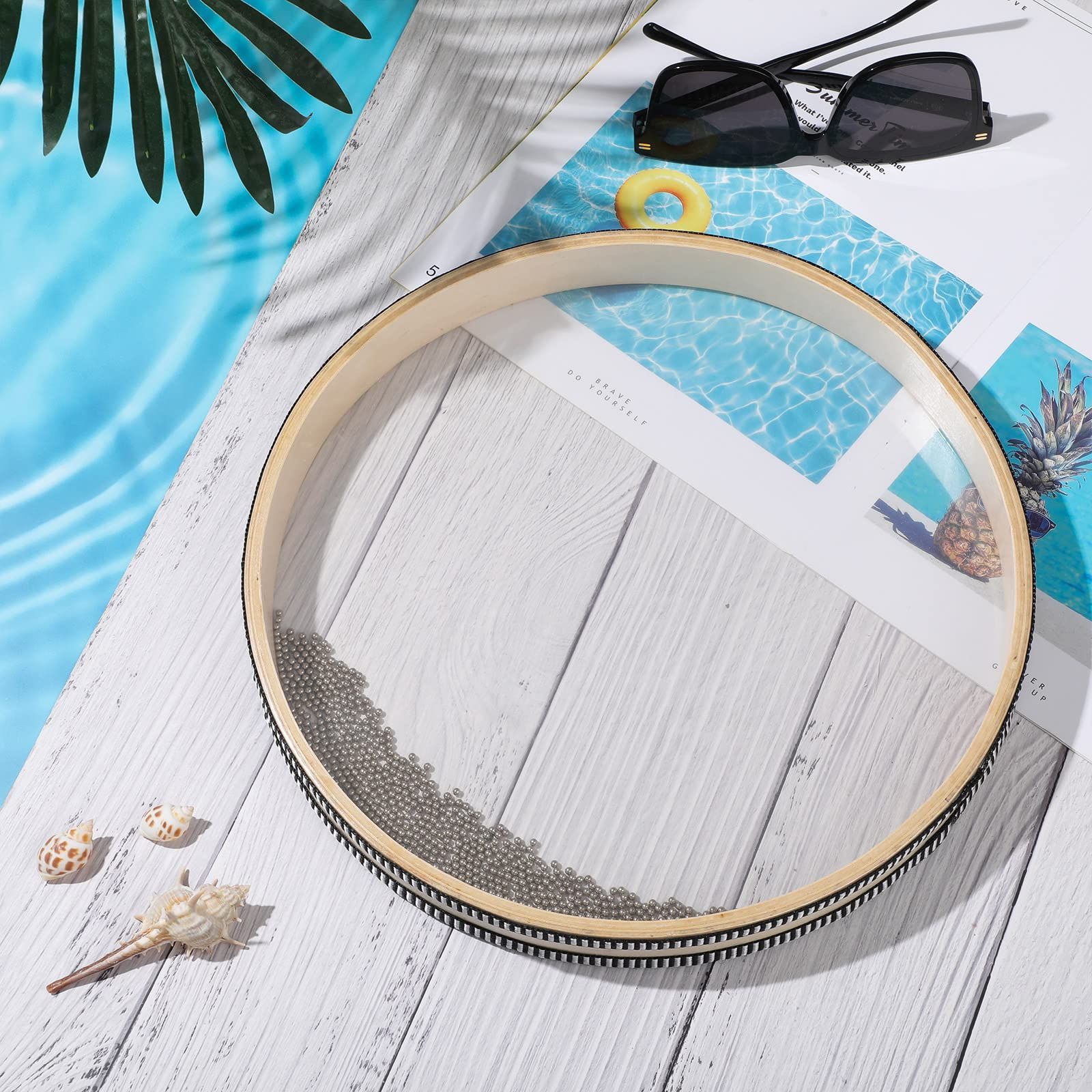 Drum 6 Inches Wave Bead Hand Drum Natural Color Sound Drum Percussion Wave Drum with Hardwood Shell Sea Drum Musical — image 2