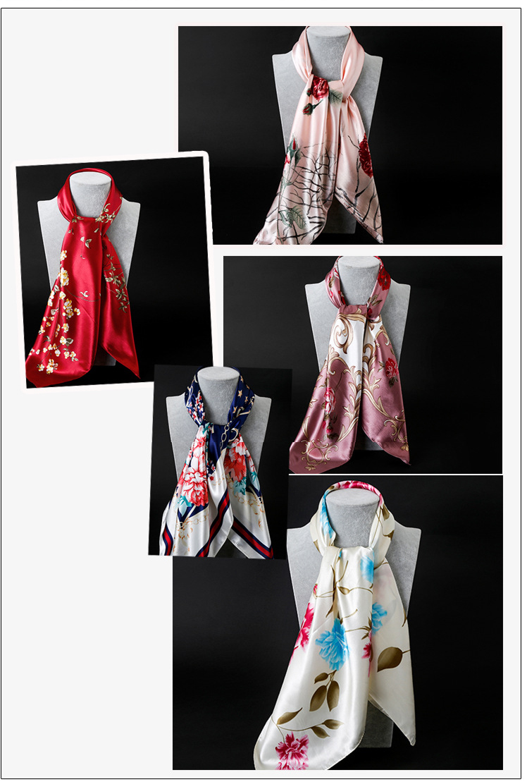 White Dragonfly and Lotus Flower Painting Elegant 90x90cm Satin Silk Scarf for Women - Double-Sided Printed Square Headscarf Shawl Wrap - Lightweight Versatile โ image 5