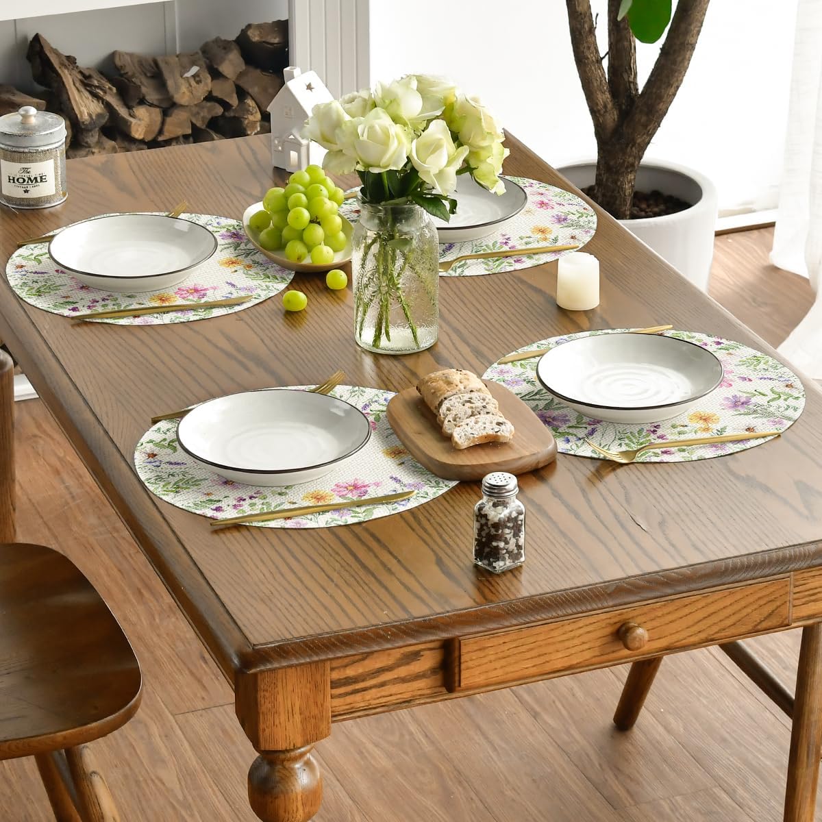 Floral Butterfly Summer Round Placemats Set of 4, 14 Inch Seasonal Spring Placemats for Party Kitchen Dining Summer Decoration — image 5