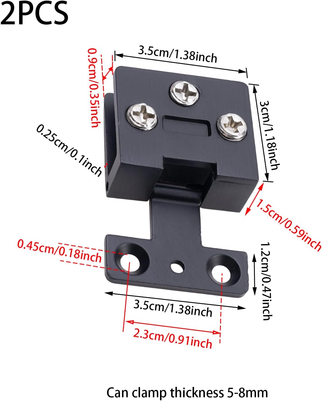 2 Pcs Black Zinc Alloy 90 Degree Frame Glass Cabinet Door Hinges, Wine Glass Frameless Door Hinge, Hinge Clamp, Tempered Glasses Hinges โ image 2
