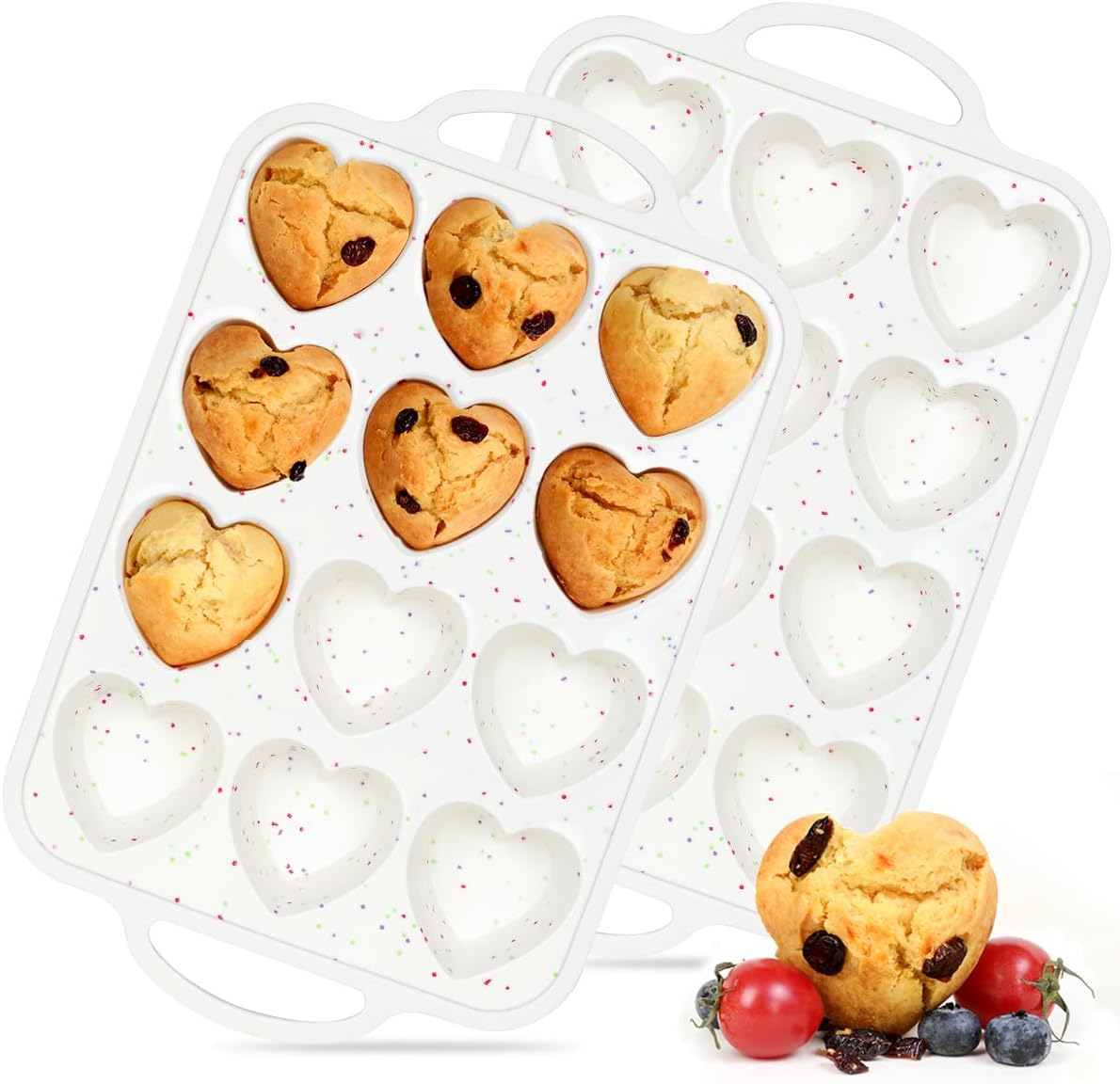 Heart Shaped Silicone Muffin Pan, Metal Reinforced Frame 12 Cups Molds for Valentine's Day Baking Muffins, Cupcakes, Tartlets, Egg Bites, Chocolate Muffin