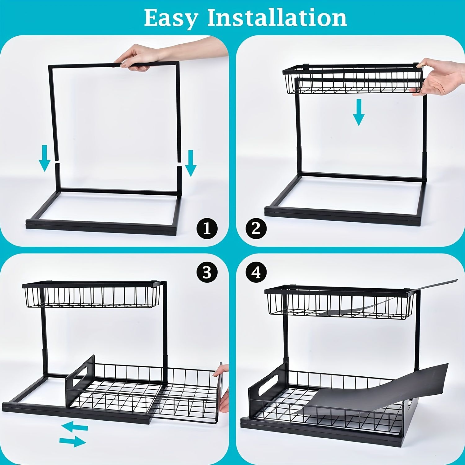 Kitchen sink storage box, pull-out cabinet storage box 2-layer sliding sink rack cabinet storage rack, kitchen bathroom cabinet sink drain storage pull-out — image 6