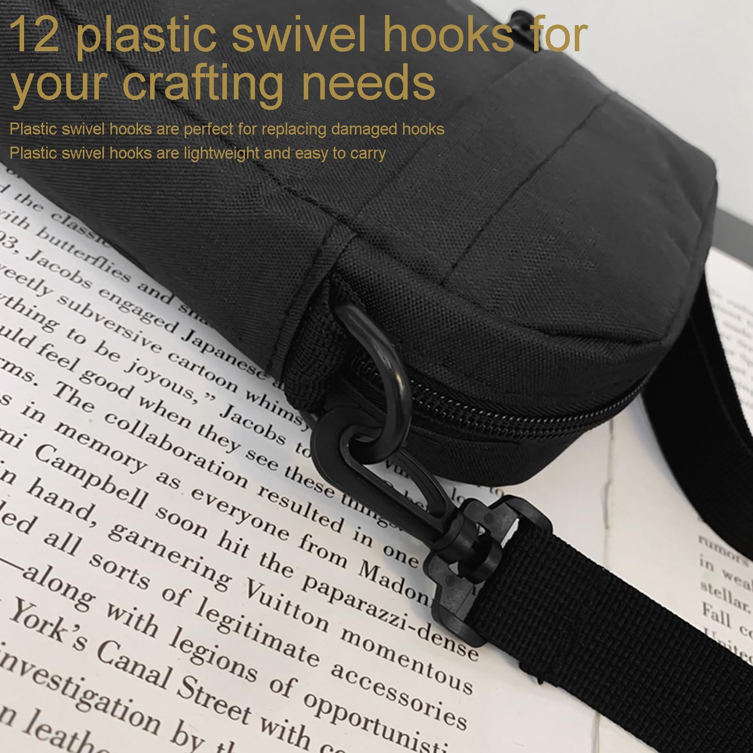 CooBigo 12PCS Plastic Swivel Snap Hook Clips for Purse,1 Inch Rotary Clasp Purse Strap Hardware for Bag Making Nylon Webbing Hook Backpack Strap Clip Lanyard — image 5