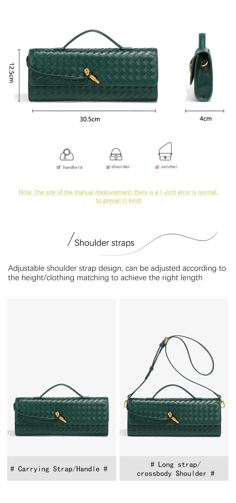 Deep Green Luxury Woven PU Leather Clutch - Elegant Women's Evening Baguette Bag with Adjustable Shoulder Strap โ image 3