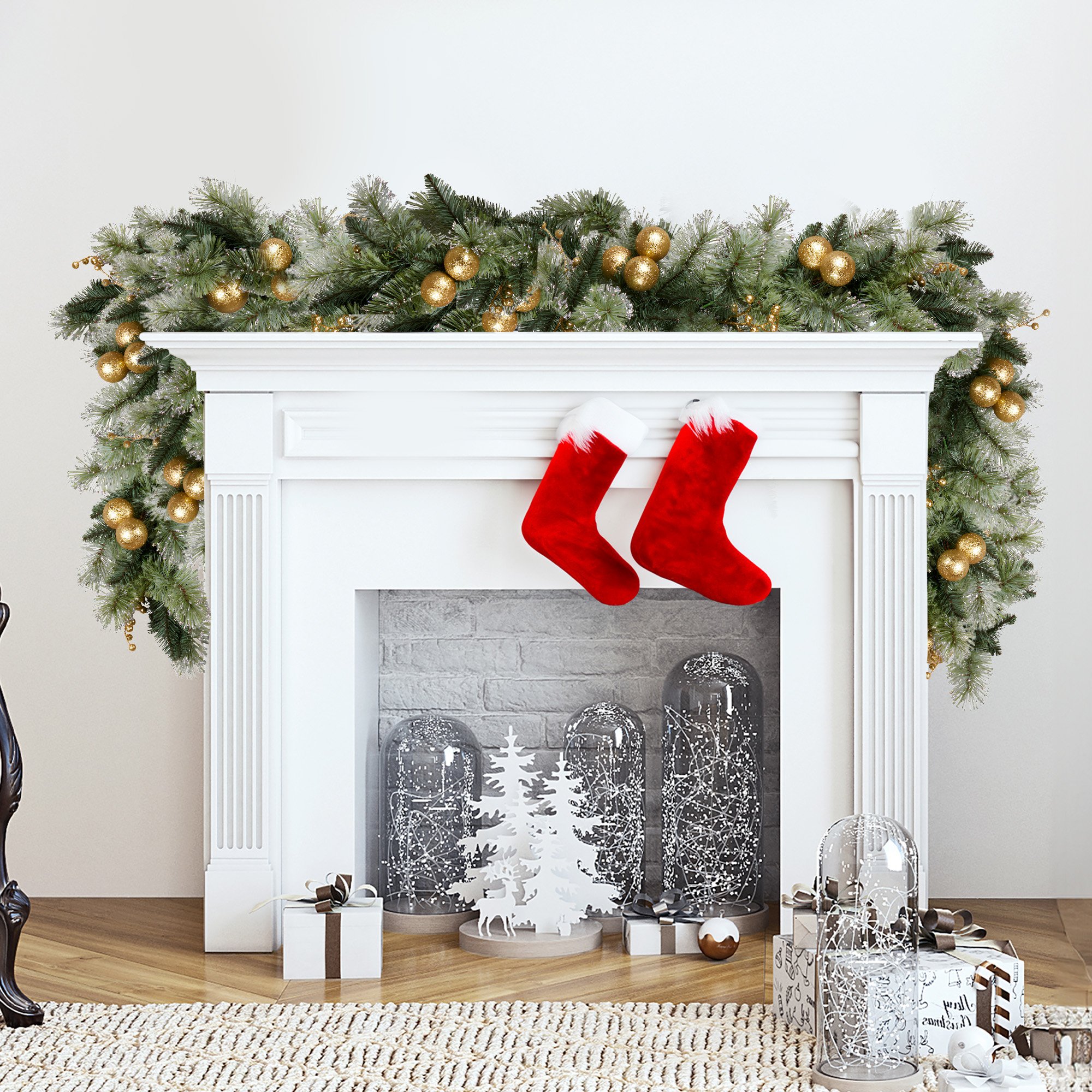 Christabelle 2.7m Christmas Garland with Gold Baubles and LED Lights Mantle Decoration Ornament — image 6