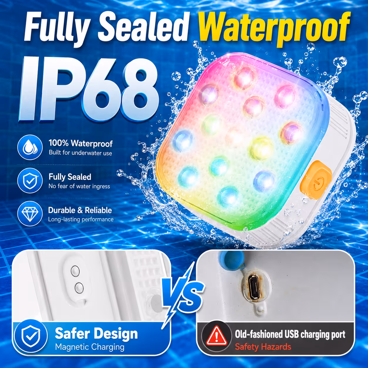 Rechargeable Magnetic Pool Light - IP68 Waterproof Underwater LED Light with Remote Control - 16 Colors 2600mAh Battery for Above Ground Inground Pools - 1 โ image 2