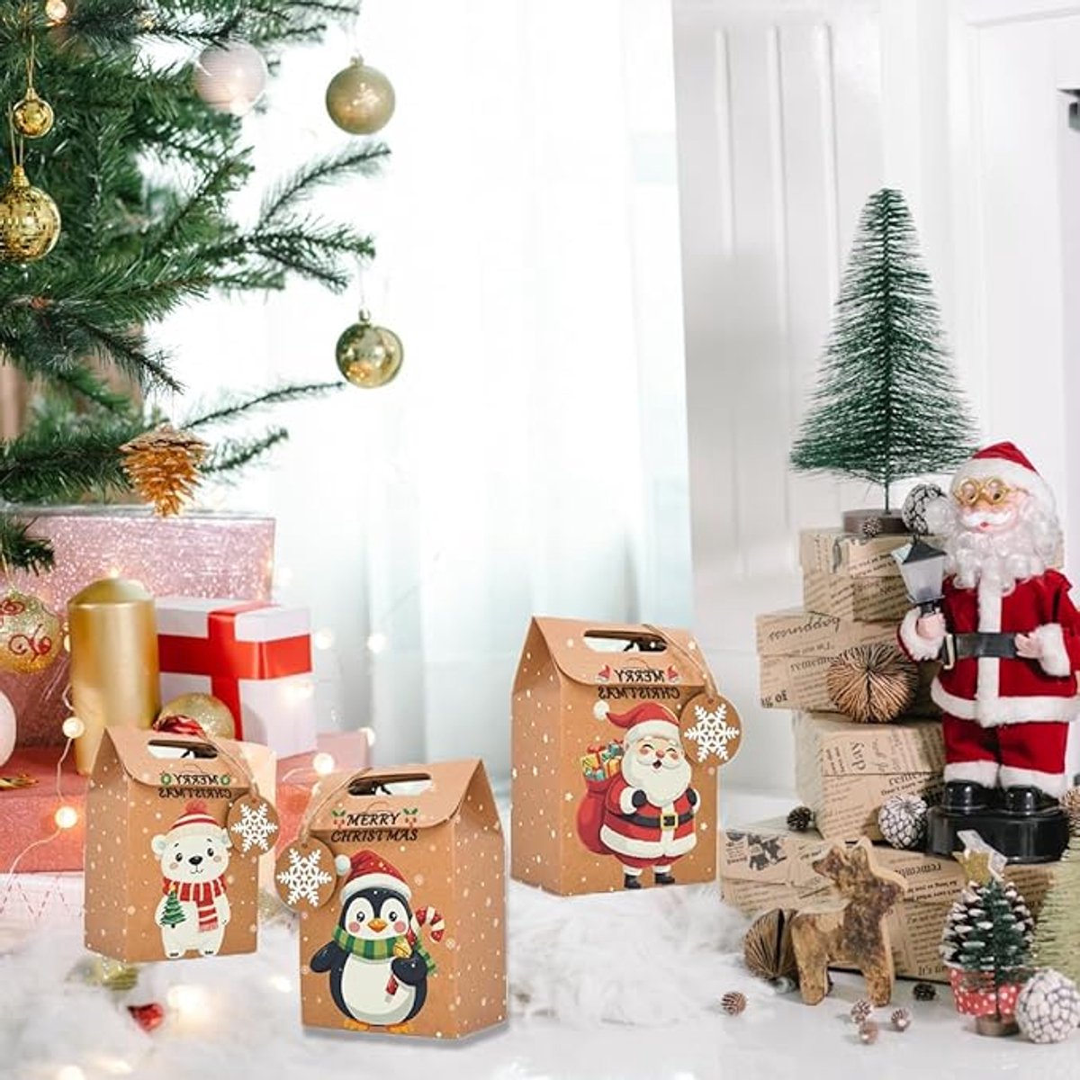 Gift Bags - 24-pack - Paper Gift Bags - Christmas Kraft Paper Candy Boxes - Christmas Kraft Paper Cookie and Snack Boxes - Christmas Gift Boxes - Christmas โ image 4