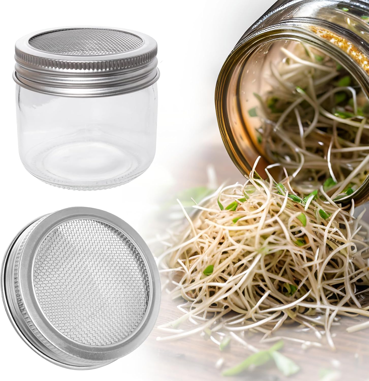 4 Pack Mesh Strainer Jar Stainless Steel Sprouting Jars Mason Wide Mouth Canning Lids for Growing Bean, Seeds and Salad(70MM) — image 4