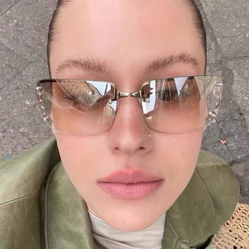 Y2K Rimless Butterfly UV400 Sunglasses for Women(Grey Gradient) - Bling Rhinestone Square Frameless, Sweet & Cool Fashion — image 5