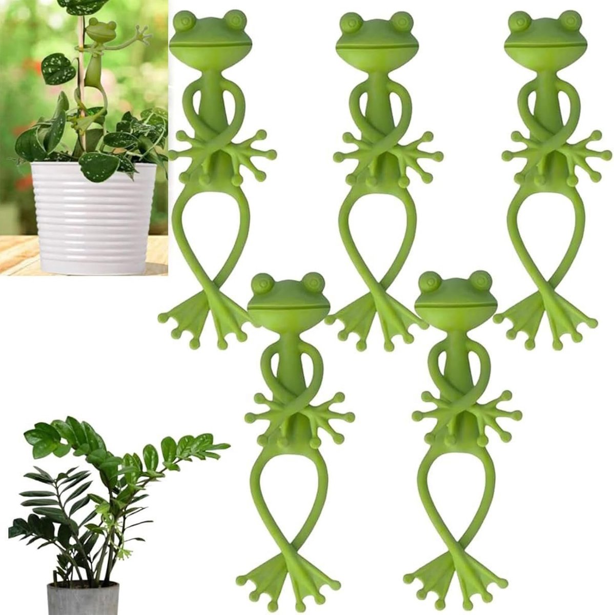 5 Pieces - Frog Plant Stand - Plant Support - Green Frog Plant Supports - Cute Frog Flowerpot Hugger Plant Climbing Fixture Clips - Freestanding - Animal