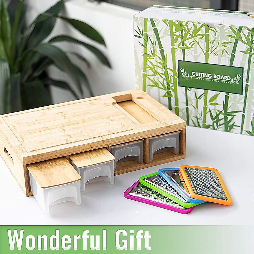 Bamboo Cutting Board Set with Graters and Containers Food Prep Station for Kitchen Organisation — image 2