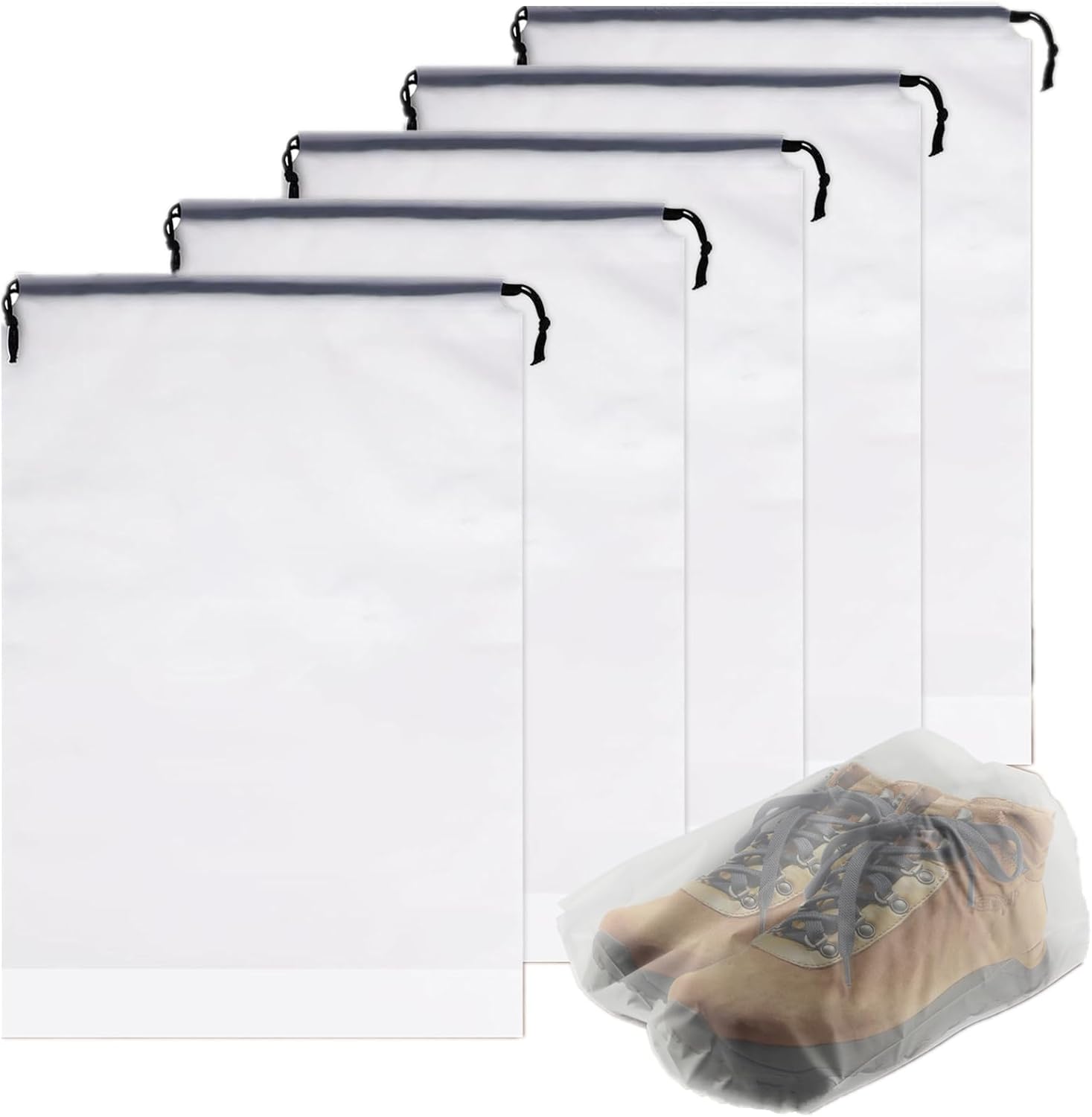 Store 20 Pack Transparent Shoe Bags 40 × 30 cm for Travel Large Clear Shoes Storage Organizers Pouch with Rope for Men and Women Home Storage Water-Resistant