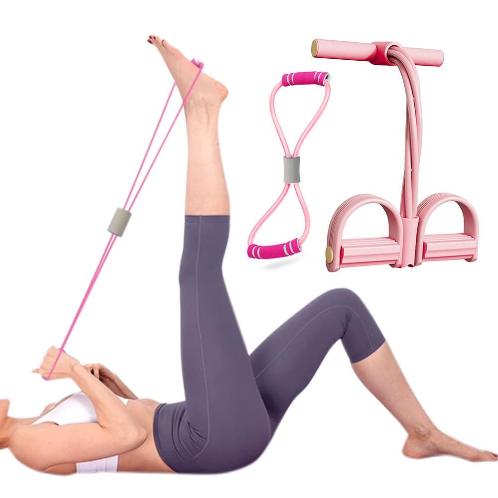 6 Tube Pedal Ankle Puller Fitness Exercise Rope with 8 Shape Resistance Band - Pink — image 6