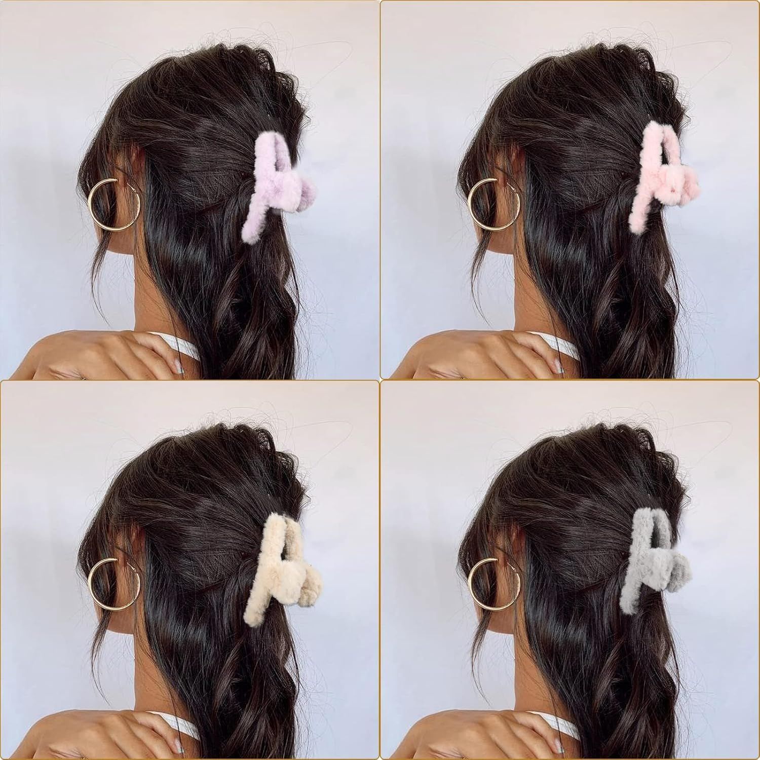 5PCS Large Claw Hair Clips or Thick Hair Big uzzy Hair Clips or Women Nonslip Strong Hold Hair Claw Clip (Plush (Blue+Grey+Pink+Purple+Beige)) — image 5