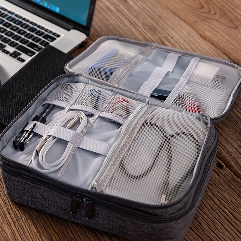 Dark Blue Durable Three-Layer Earphone & Digital Organizer - Waterproof Cosmetic & Cable Storage Pouch(Photography props not included, only the bag) โ image 4