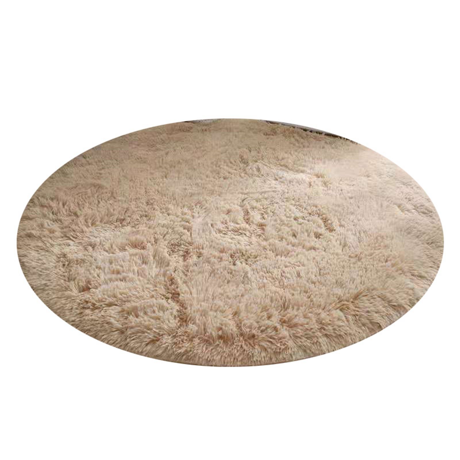 Floor Carpet Polyester Fiber Round Nordic Style Long Plush Soft Shaggy Rug for Home Bedroom Beige