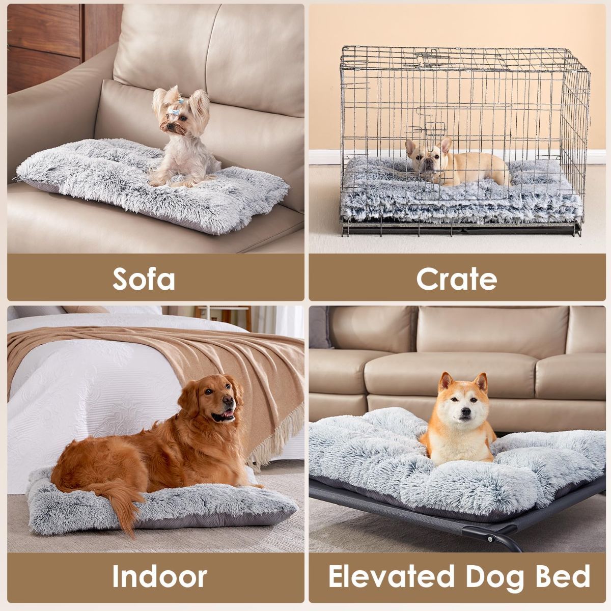 Fluffy Dog Crate Bed for Extra Large Dogs, Plush Faux Fur Pad, Calming Anti Anxiety XL Bed for Crate, Washable Soft Warm Dog Mat with Non-Slip Bottom - Pink — image 4