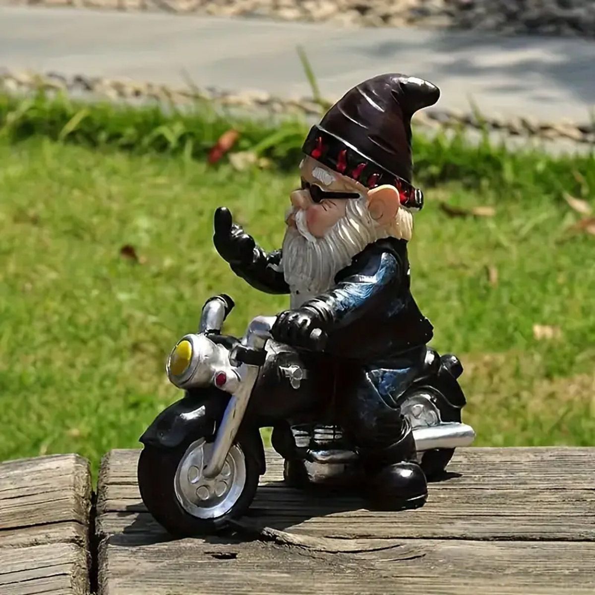 Garden Gnome Statue Decorative Figurines, Funny Gnome Riding Motorcycle Sculpture for Patio Lawn Yard, Elf Outdoor/Indoor Decor β image 4