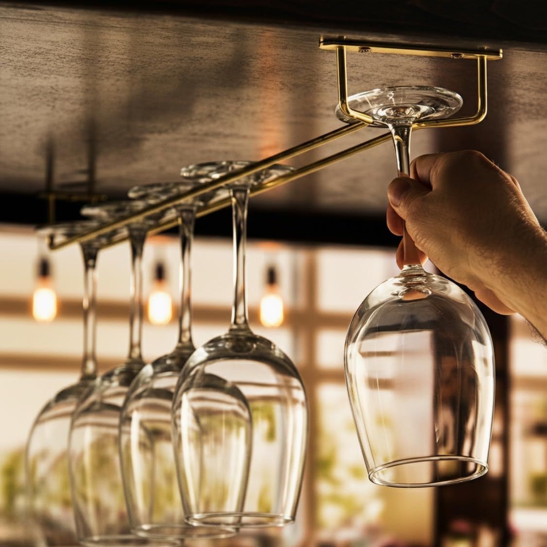 35cm Gold Wine Glass Rack, Under Cabinet Wine Glass Holder Stainless Steel Stemware Rack - Hanging Stemware Holder for Cabinet Kitchen Bar, Set of 2 — image 4