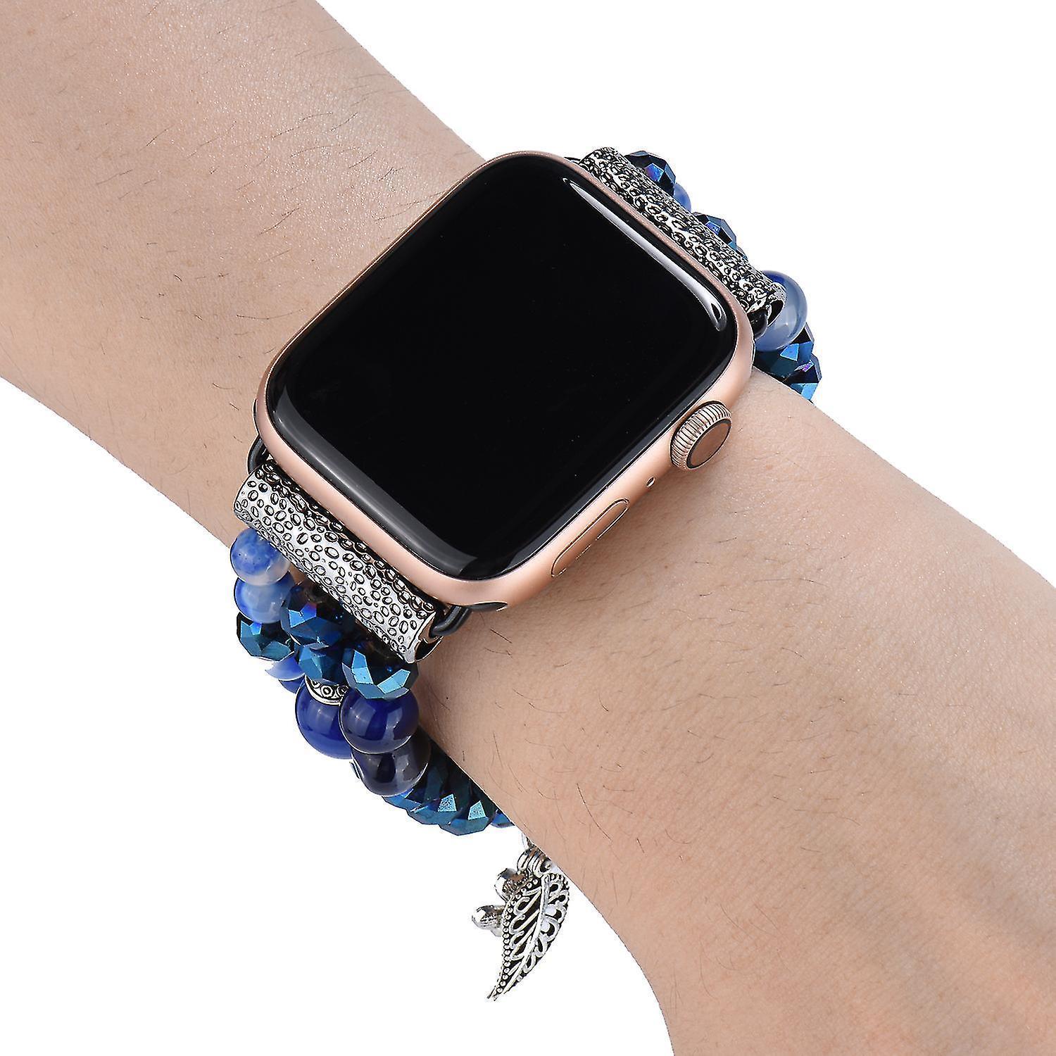Fashion Iwatch Blue Crystal Beaded Bracelet Watchband Strap With Life Tree And Leaf Pendant For Apple Watch Series 7 45mm / 4/5/6/se 44mm / 1/2/3 42mm โ image 5