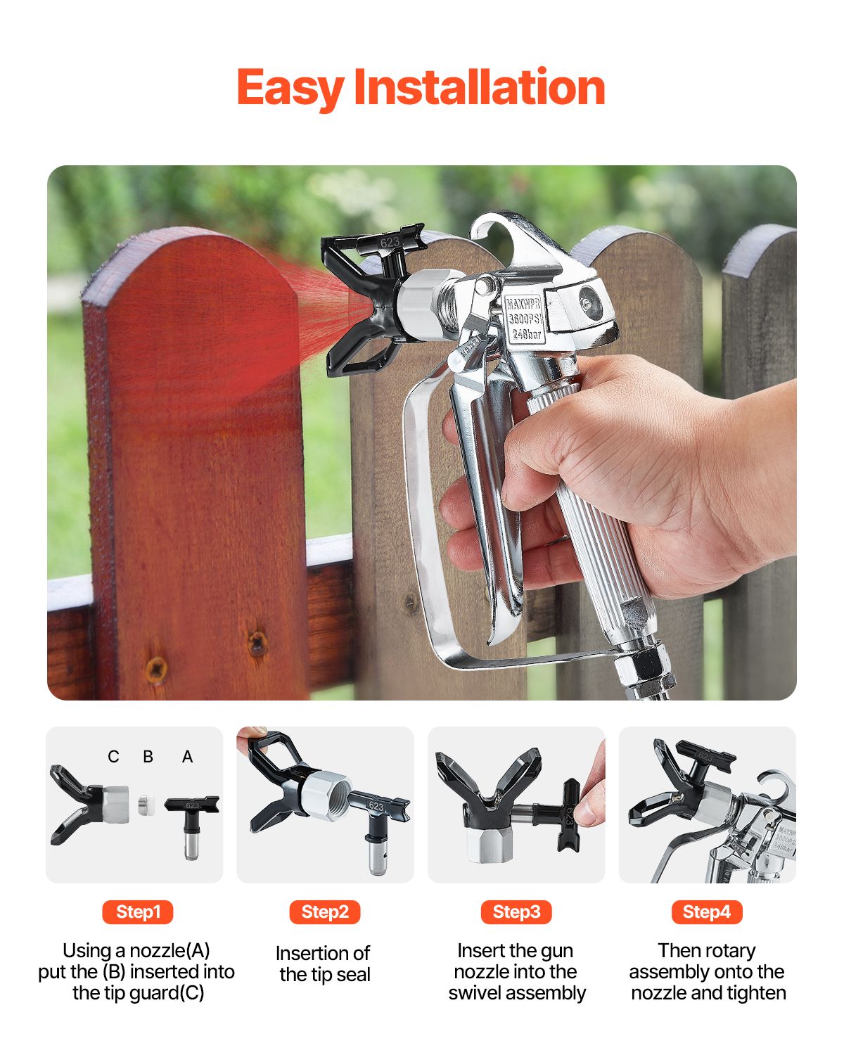 Airless Paint Spray Gun 3600PSI High Pressure Airless Spray Gun with 5Tips — image 4