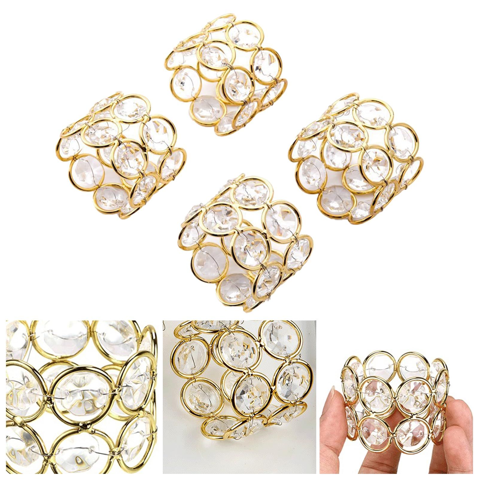 4pc Crystal Beads Napkin Rings Handcraft Sparkly Decorative Napkin Rings for Cloth Napkins Napkin Ring Holders β image 3