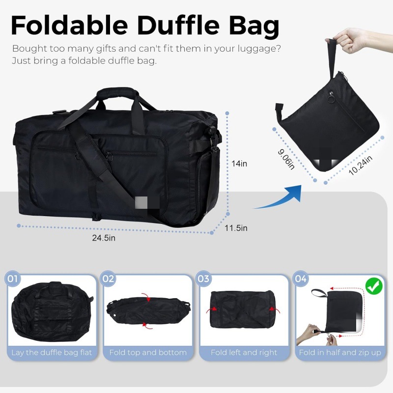 Large Capacity Foldable Travel Duffle Bag - Detachable Shoulder Strap, Gym & Yoga Storage, Business Luggage & Sports Bag (24.5x11.5x14 inches) — image 3