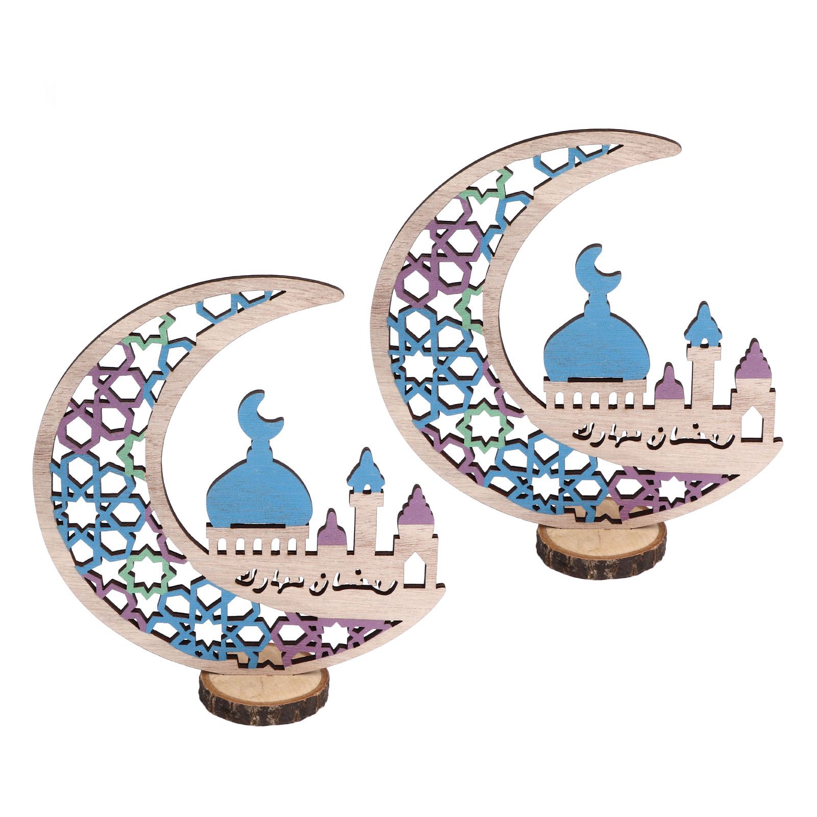 Wood Moon Ornaments Eid Mubarak Moon Decoration Enhances Festival Ambient for Home Restaurant CafeJM00444 — image 4