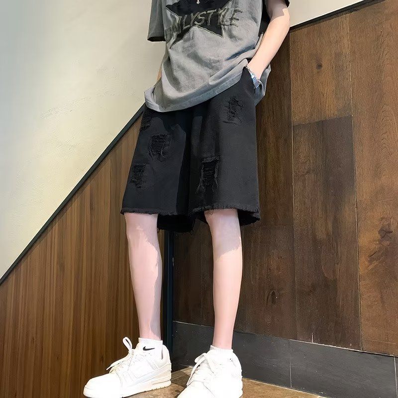 Trendy energy Denim Shorts Men Summer Frayed Straight White L โ image 3