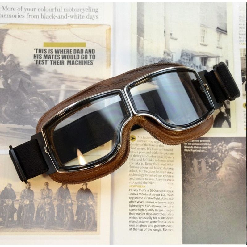 Vintage Harley Motorcycle Riding Goggles, Windproof Eyewear for Electric Bikes & Off-Road—Black Frame, Silver Lenses — image 2