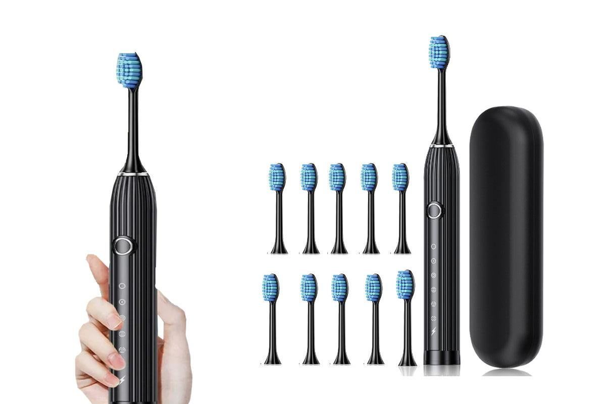 Electric Toothbrush with 10 Brush Heads and Travel Case Rechargeable Toothbrush Sets -Black — image 2